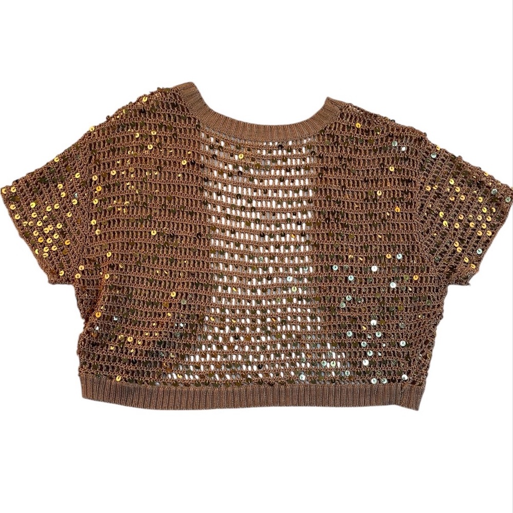 Sequined Brown Sequin Knit Shrug Women’s Size L/XL - Picture 3 of 6